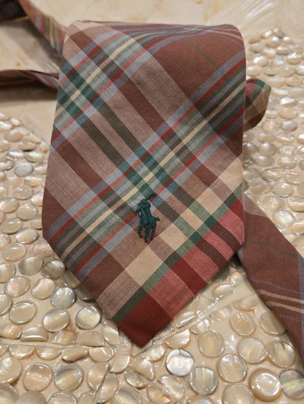 Polo Ralph Lauren Plaid Tartan Embroidered Pony Tie 100% Cotton Hand Made USA